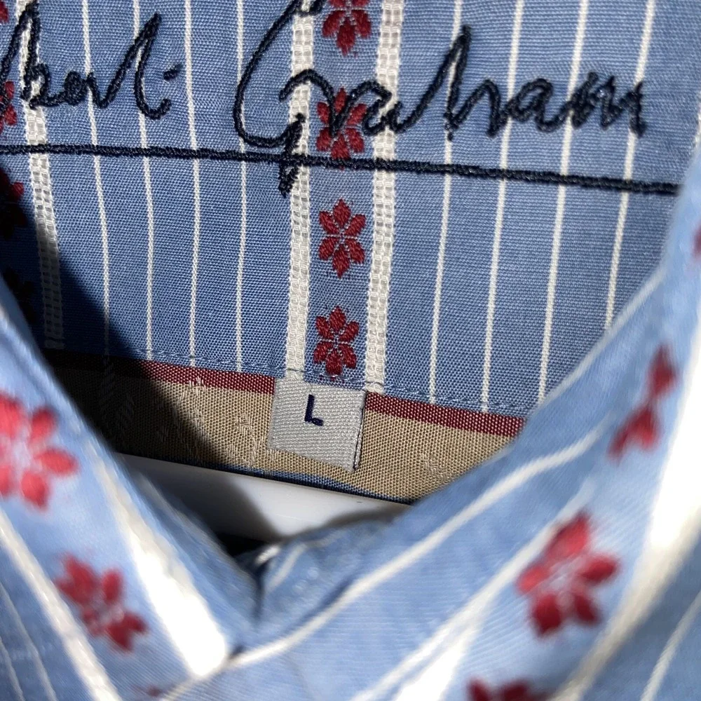Robert Graham Shirt Mens Large Button Up Long Sleeve Flip Cuffs Striped Designer
